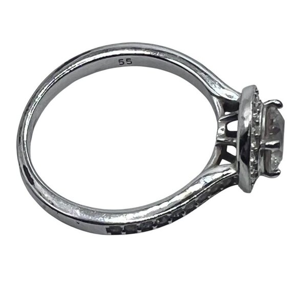 Size 7 ring, stamped 55, clear stones silver color band - Picture 8 of 11